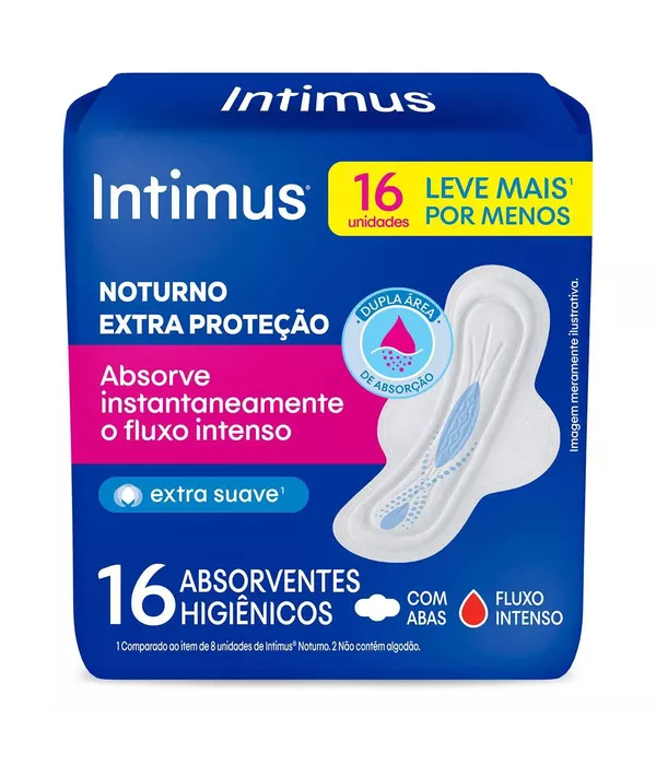  Intimus Absorvente Noturno Cobertura Suave Com Abas com 16 unidades