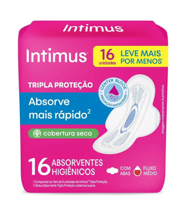 Intimus Absorvente Tripla Proteção Cobertura Seca com Abas com 16 unidades