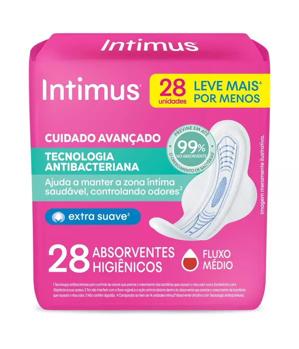 Intimus Absorvente Tecnologia Antibacteriana Com Abas com 28 unidades