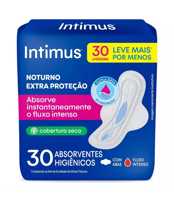 Intimus Absorvente Noturno Cobertura Seca Com Abas com 30 unidades