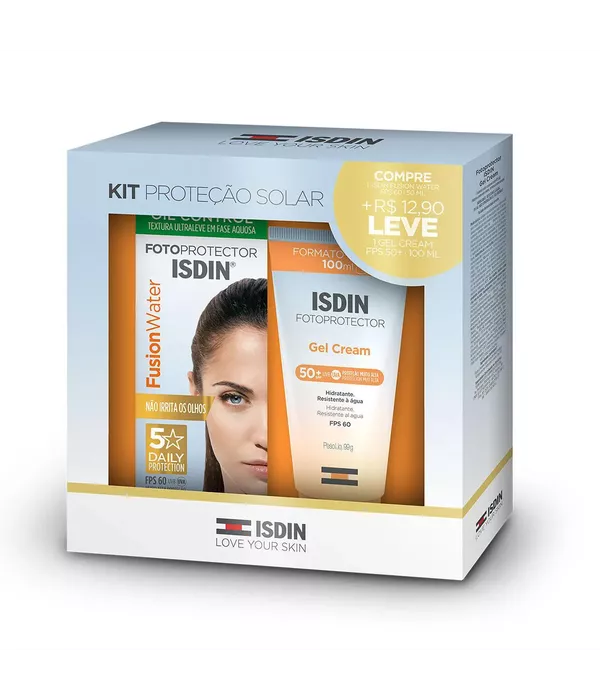Isdin Kit Proteção Protetor Facial Fusion Water FPS 60 + Gel Cream FPS 50 100ml