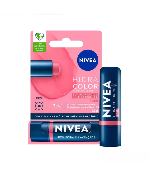 Nivea Hidra Color Hidratante Labial 3 em 1 Rosé FPS 30 4,8g