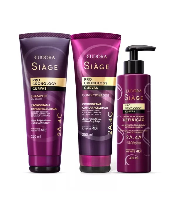 Eudora Kit Pro Cronology Curvas Shampoo 250ml + Condicionador 250ml + Creme para Pentear Definição 300ml