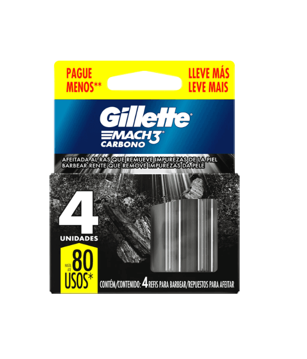 Carga de Aparelho para Barbear Gillette Mach3 Carbono 4 Unidades
