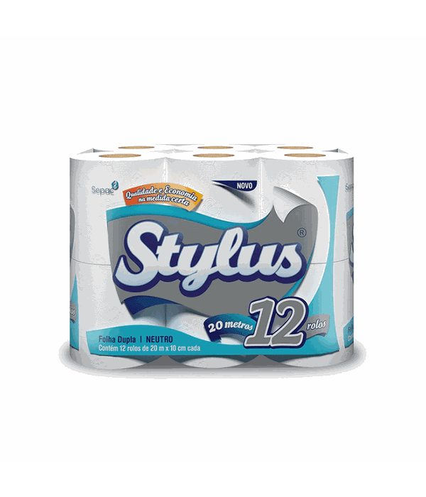 Stylus Papel Higiênico Folha Dupla Neutro 20 metros com 12 rolos