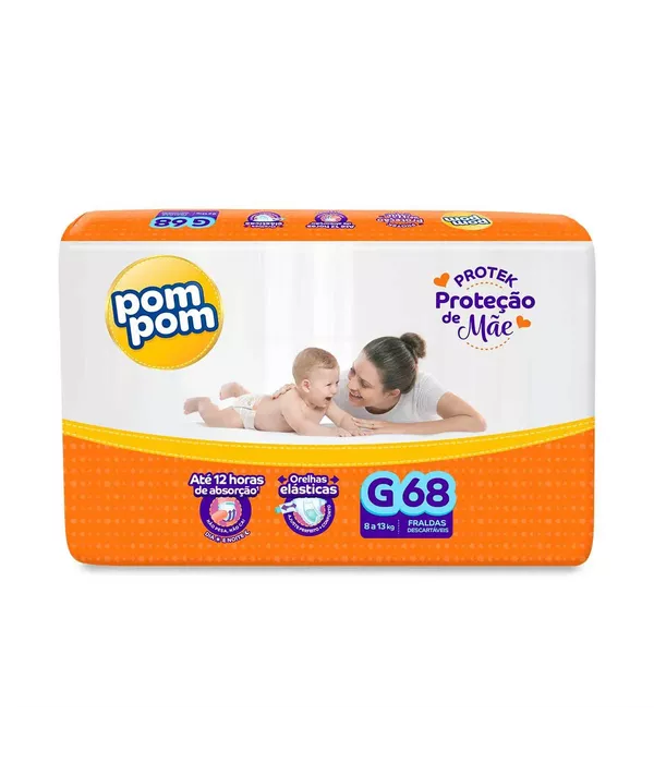  Pom Pom Protek Fralda Proteção de Mãe G 68 unidades