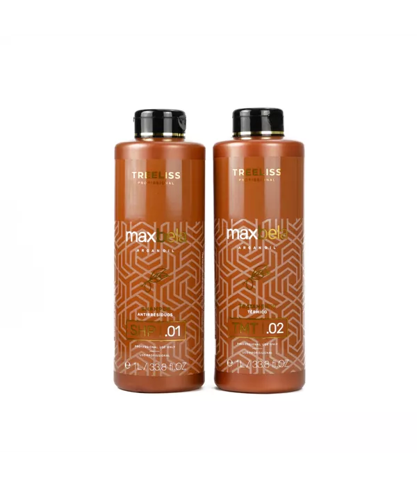 Treeliss kit Max Bela Angan Oil Tratamento Térmico 1L + Shampoo Antirresíduos 1L