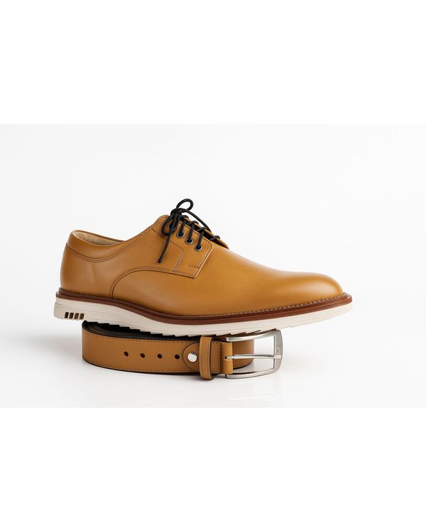 Sapato Casual Bergamo Couro Legítimo Caramelo + Brinde Exclusivo: Cinto