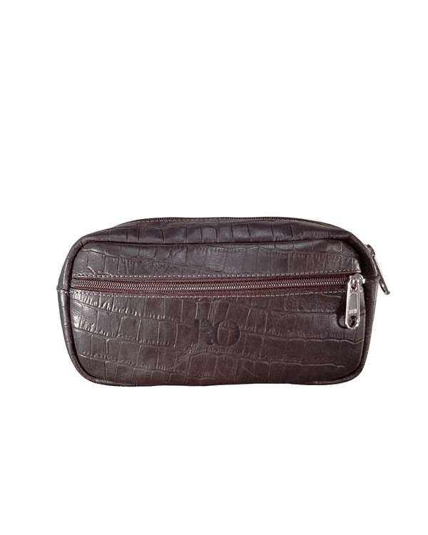Necessaire Masculina de Couro Croco Marrom