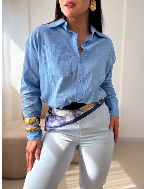 Camisa linho Beatriz Azul - Marya Conceito