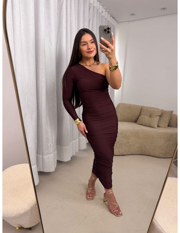 Vestido Drapeado Dafne Marrom - Marya Conceito