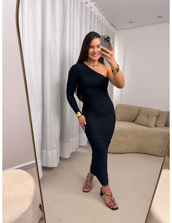 Vestido Drapeado Dafne Preto - Marya Conceito