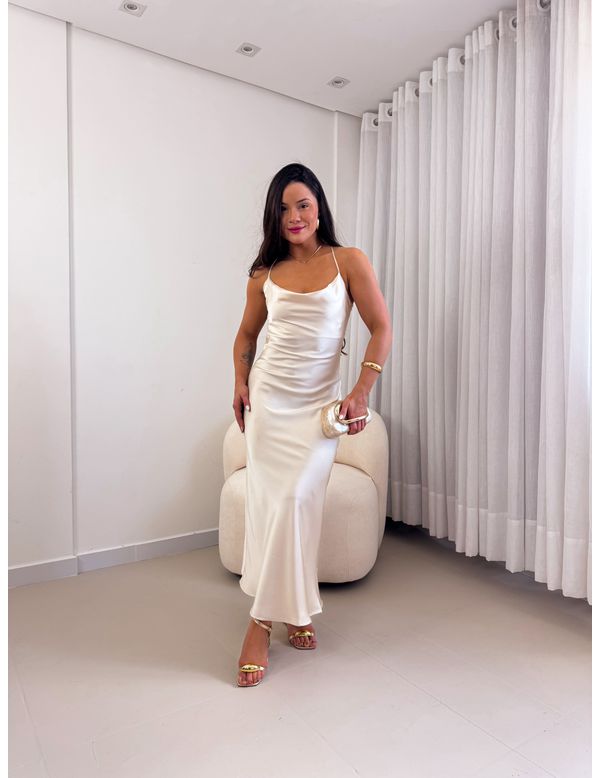 Vestido Cetim Diana Champagne - Marya Conceito