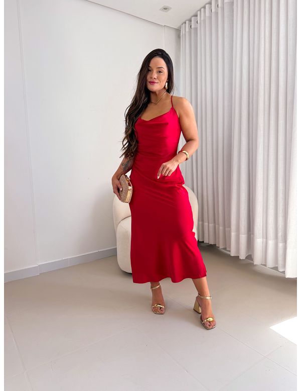 Vestido Cetim Diana Vermelho - Marya Conceito