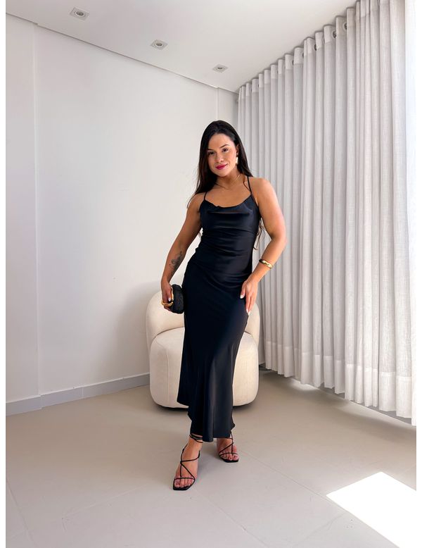 Vestido Cetim Diana Preto - Marya Conceito