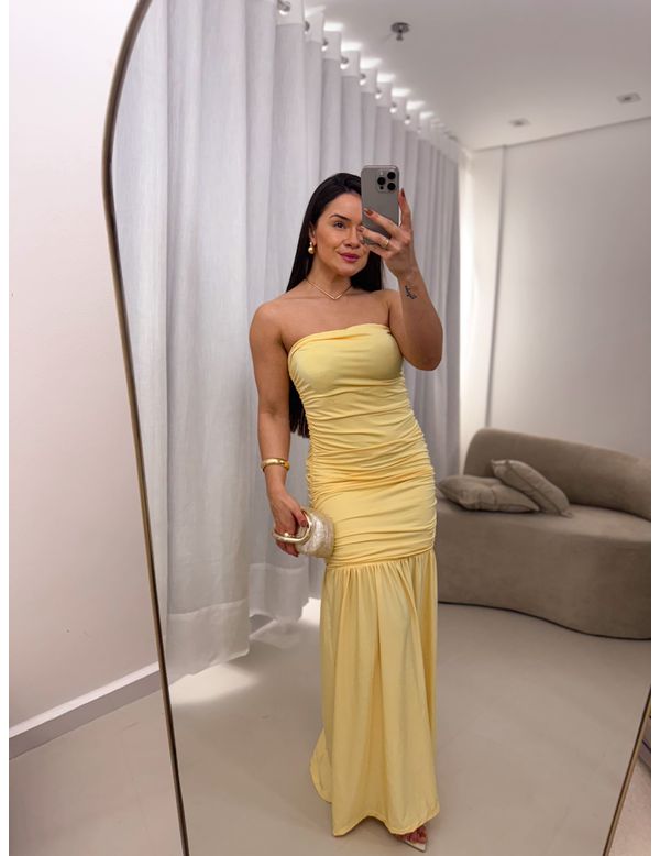 Vestido longo Gisele Amarelo Manteiga - Marya Conceito