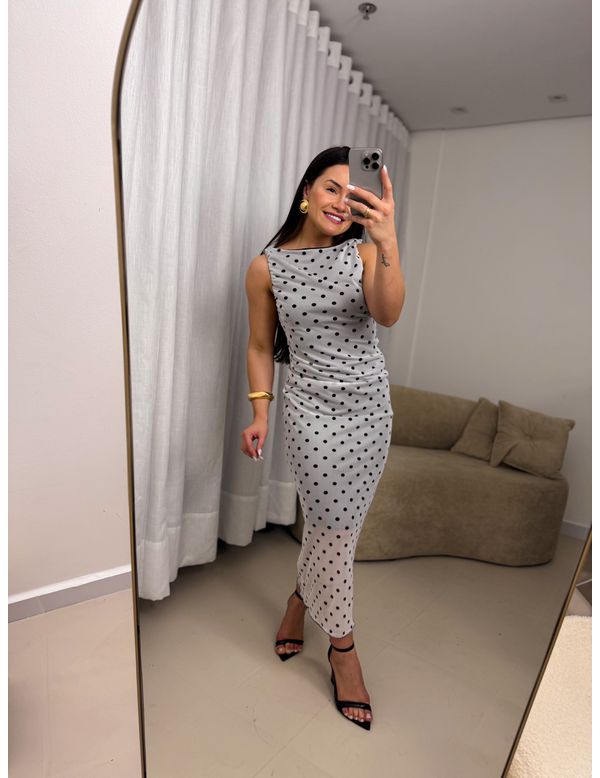 Vestido Poá Laura Fundo Branco - Marya Conceito