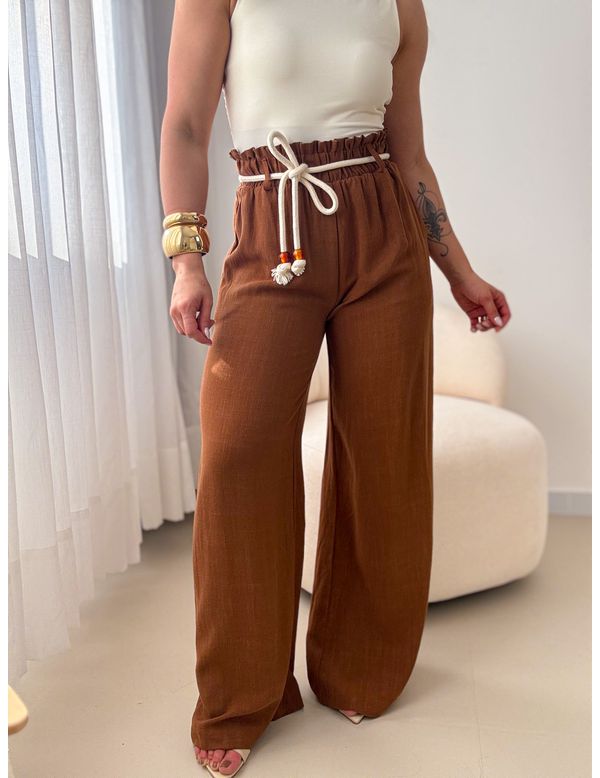 Pantalona Linho Carol Marrom - Marya Conceito