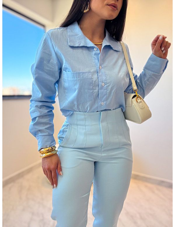 Camisa Cropped Ester Azul - Marya Conceito