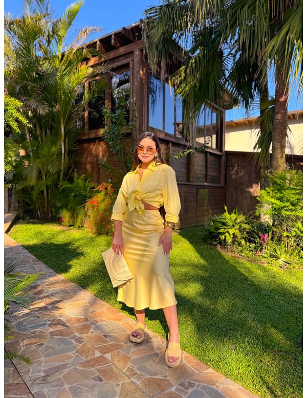 Saia Midi Cetim Liz Amarelo - Marya Conceito