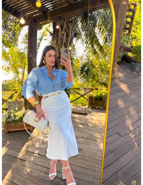 Saia Midi Cetim Liz Off White - Marya Conceito