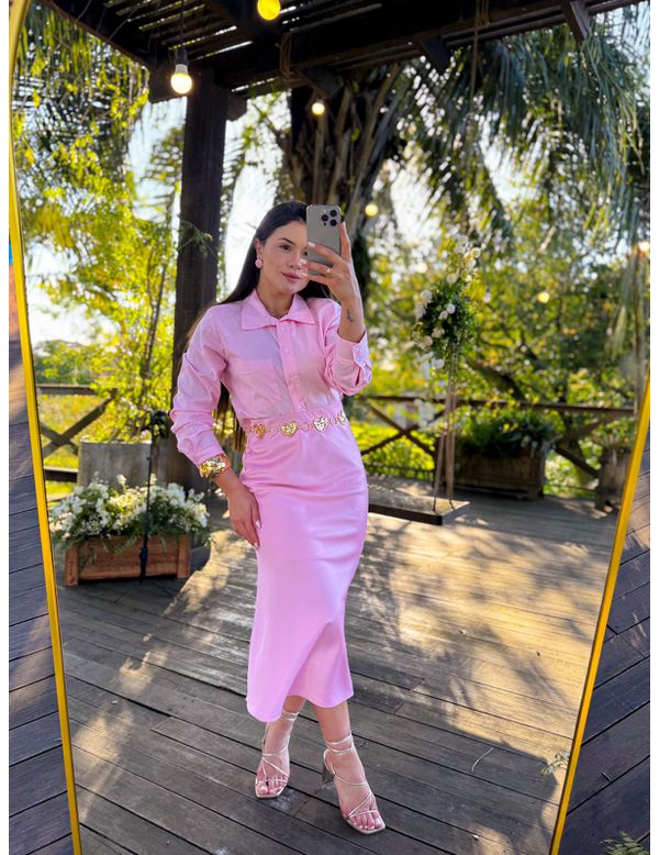 Saia Midi Cetim Liz Rosa - Marya Conceito