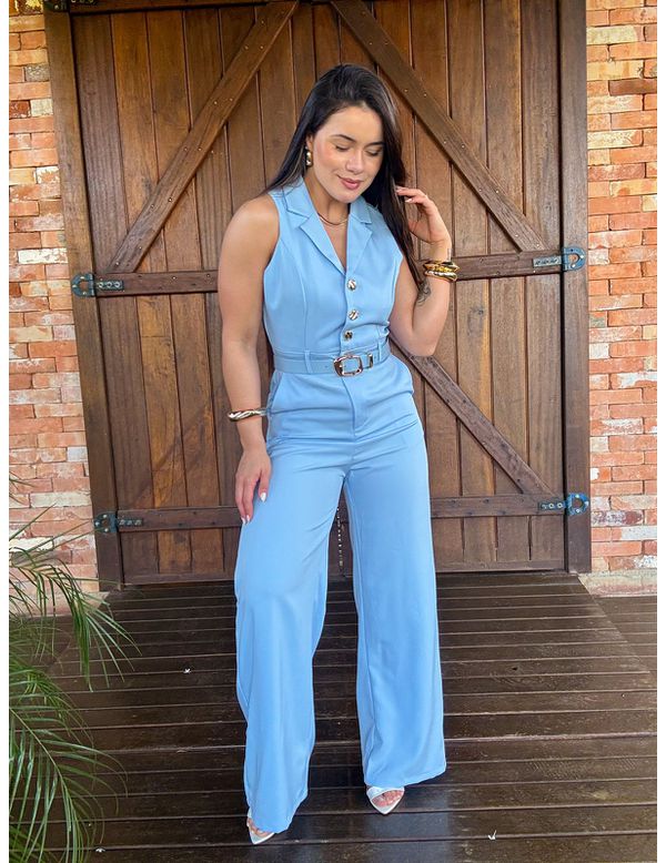 Macacão Alfaiataria Giovana Azul bebê - Marya Conceito