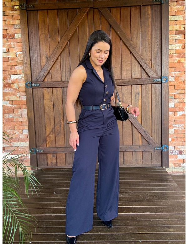 Macacão Alfaiataria Giovana Azul Marinho - Marya Conceito