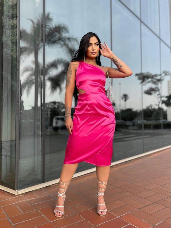 Vestido Feminino De Cetim Pink , Ombro á Monstra, ... - ADD MALL