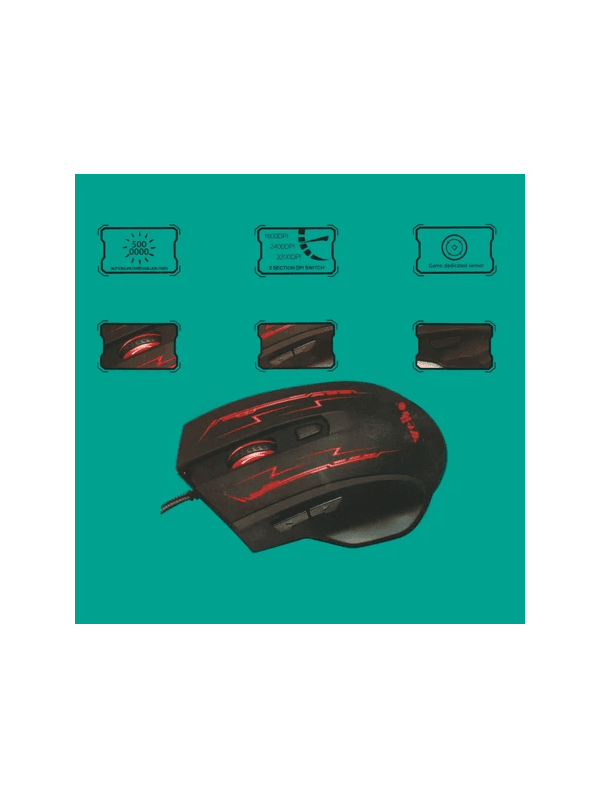 Mouse Gamer Óptico X8 Canhoto com Iluminação LED RGB, DPI Ajustável de 1600/2400/3200 e 7 Botões