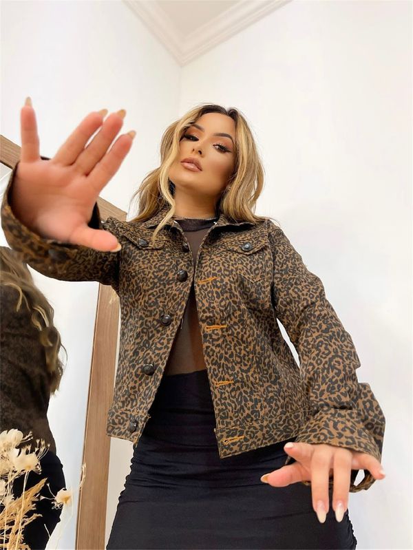 Jaqueta Feminina, Manga Longa Jeans, Animal Print,... - ADD MALL