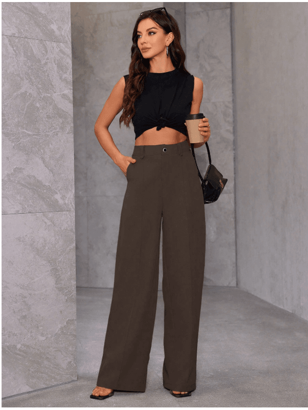 Calça Feminina Pantalona Castanho - sz24112273694... - ADD MALL