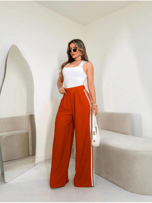  Calça Pantalona Com Listras laterais; Laranja - ... - ADD MALL