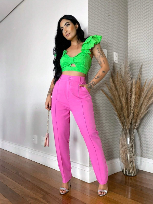 Calça Feminina cintura alta Rosa 
