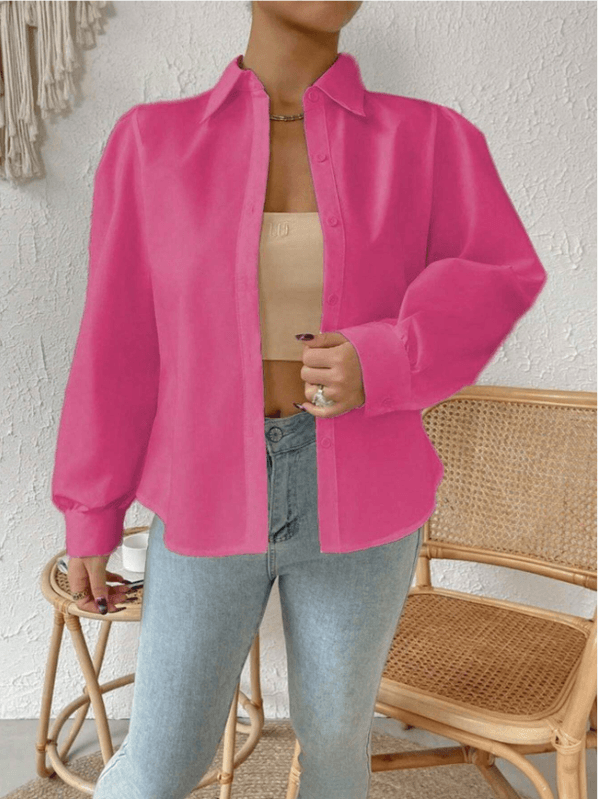 Camisa Social Feminina com Manga Estruturada; Pink... - ADD MALL