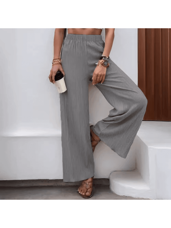 Calça palazzo de perna Gray larga feminina, monocr... - ADD MALL