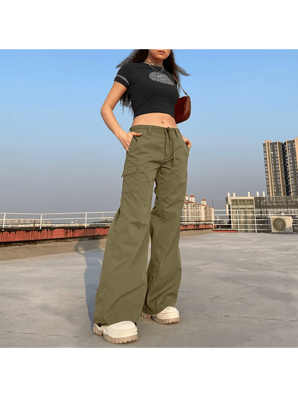 Calça Bolso feminino Verde exército casual pant vi... - ADD MALL