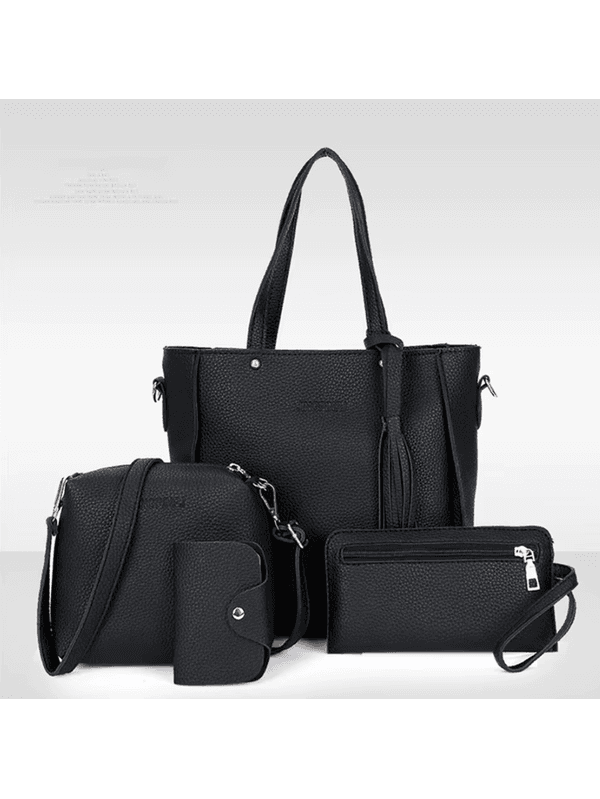 kit de 4 bolsas black Leather Handbag Set para mul... - ADD MALL