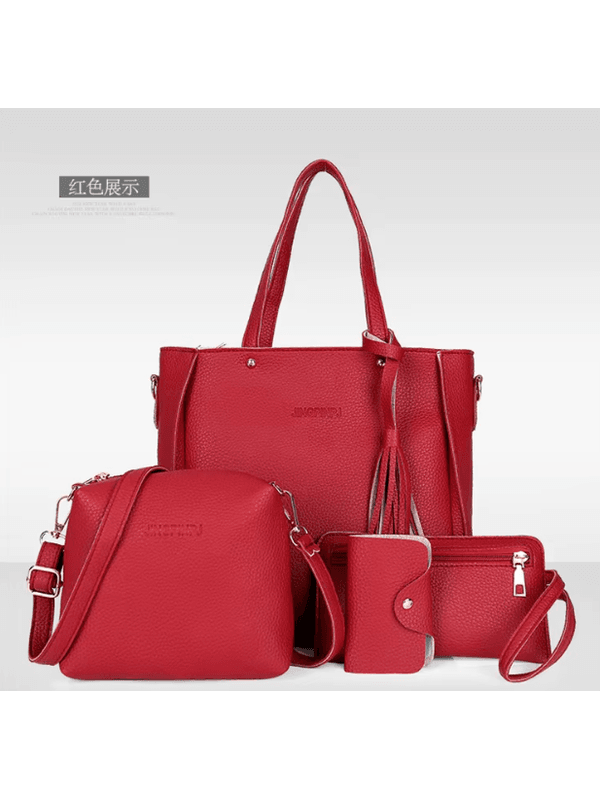 kit de 4 bolsas red Leather Handbag Set para mulhe... - ADD MALL