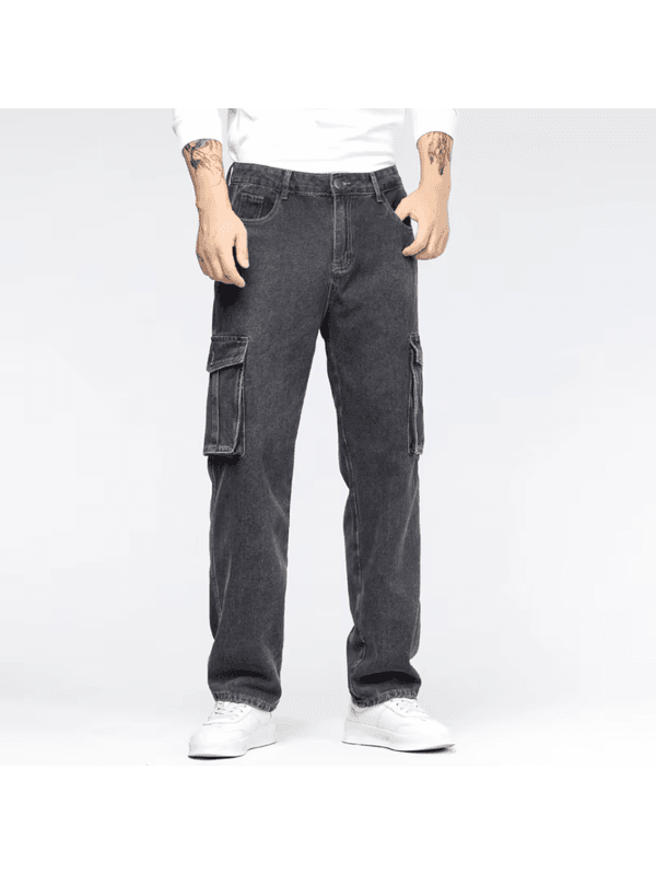 Calça Jeans de bolso cinza preto, modelo reto - 4B... - ADD MALL