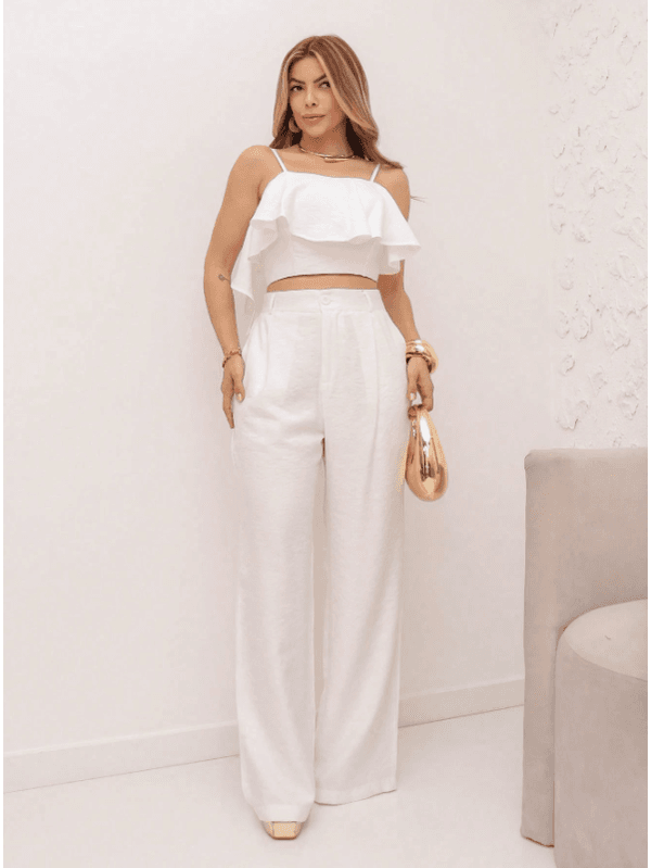 REF: 5281 conjunto de calça e cropped branco femin... - ADD MALL