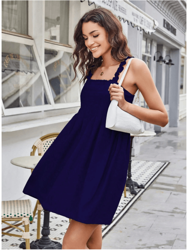  REF:4142 - Vestido casual feminino azul marinho, ... - ADD MALL