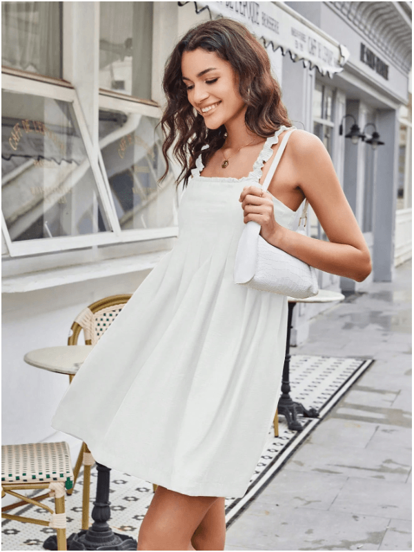  REF:4142 - Vestido casual feminino Branco, saia e... - ADD MALL