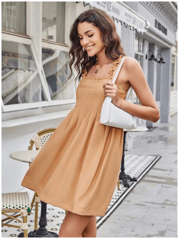  REF:4142 - Vestido casual feminino Castanho, saia... - ADD MALL