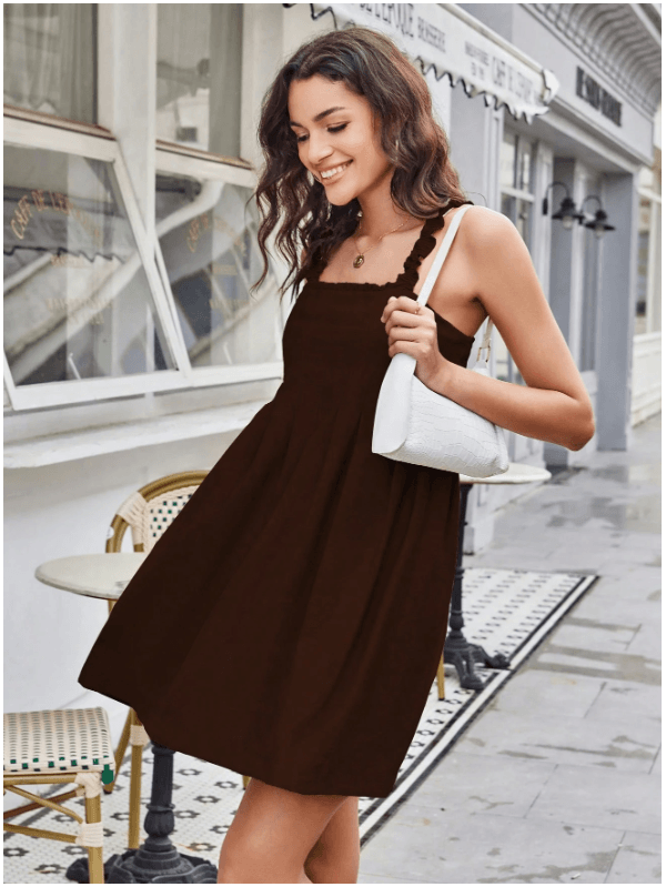  REF:4142 - Vestido casual feminino Castanho, saia... - ADD MALL