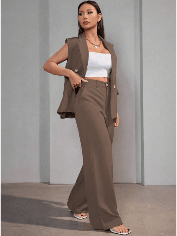 Colete Feminino, Conjunto Feminino, Colete Terno, Casual, Alfaiataria, Marrom
