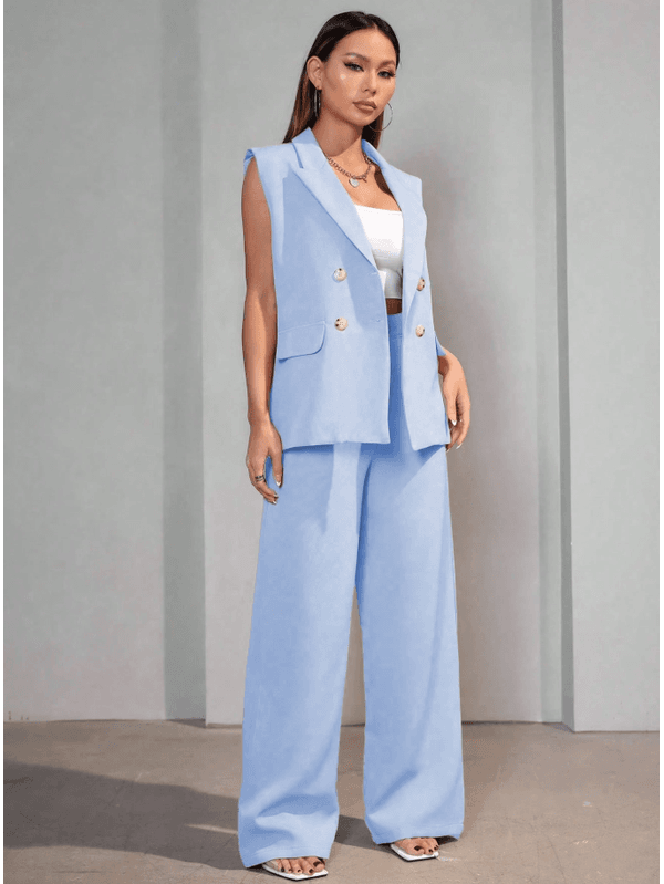Colete Feminino, Conjunto Feminino, Colete Terno, Casual, Alfaiataria, Azul bebê