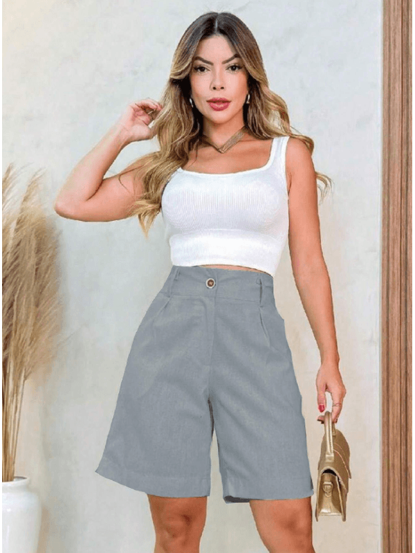  Bermuda Feminina Alfaiataria Cinza - sz240815705... - ADD MALL