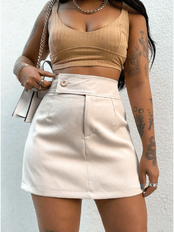 Short Saia Feminino Bege , Cintura Alta, Lisa Com ... - ADD MALL