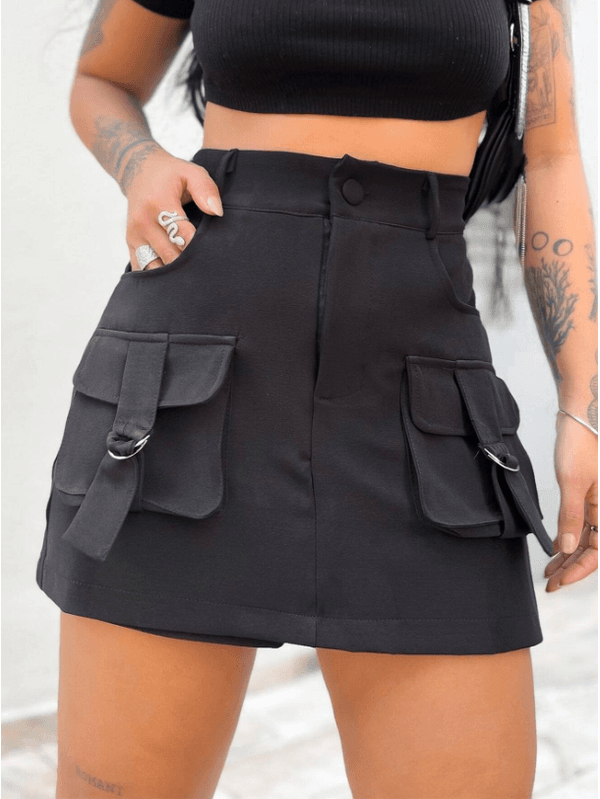 Short Saia Feminina Preto /Modelo Cargo - sz23081... - ADD MALL